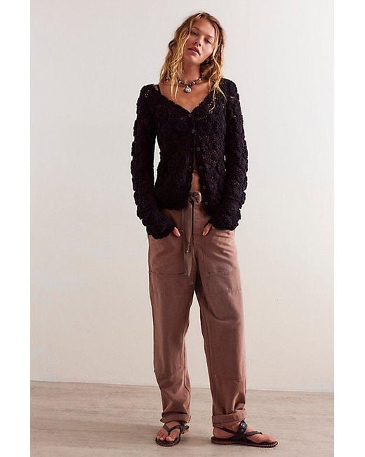 Free People Black Cotton Crochet Button-Front Cardigan