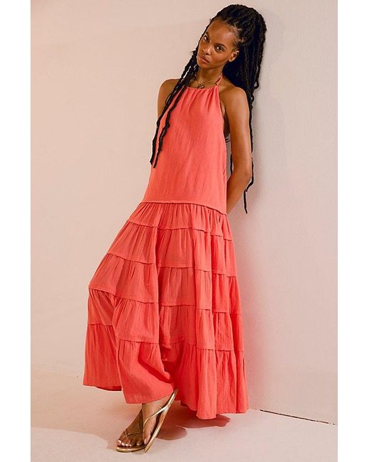 Free People Red Somewhere Sunny Drop-waist Maxi