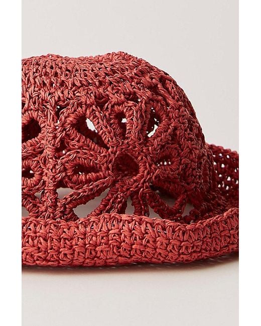 Free People Red Cut-Out Daisy Straw Hat