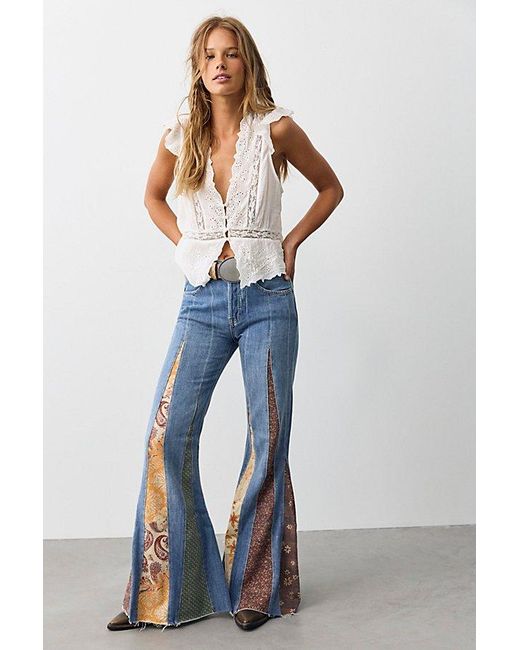 Free People Blue We The Free Starstruck Relaxed Flares
