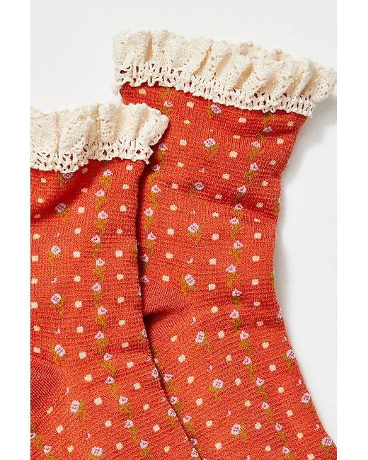 Free People Orange Rosebud Waffle Knit Ankle Socks