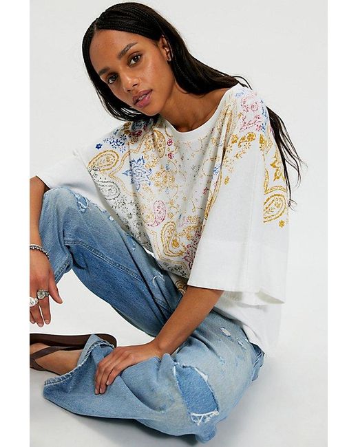 Free People White Heirloom Printed Tee