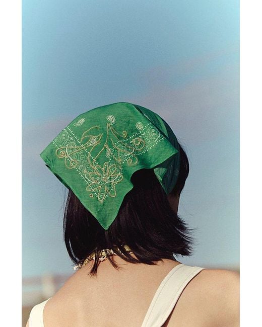 Free People Green Crawford Embroidered Hair Scarf
