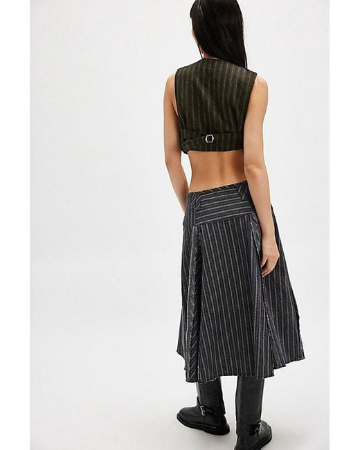 Free People Pinstripe A-Line Midi Skirt in Red | Lyst
