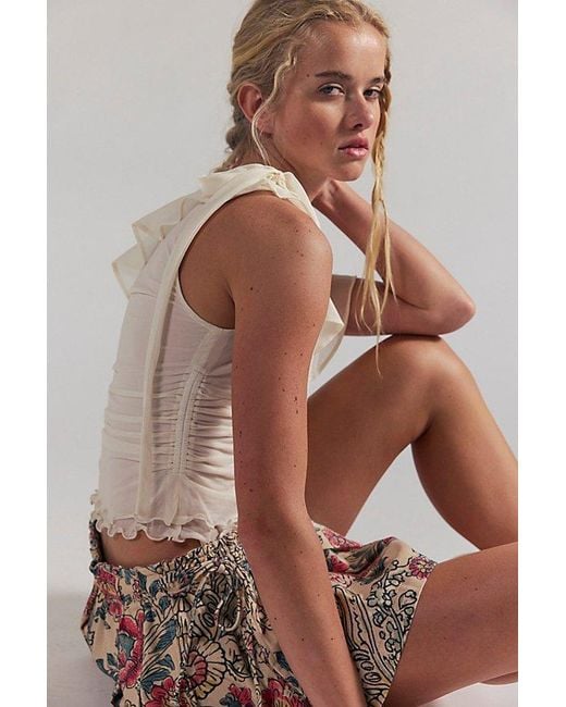 Free People Gray Isla Off-The-Shoulder Ruched Sleeveless Top
