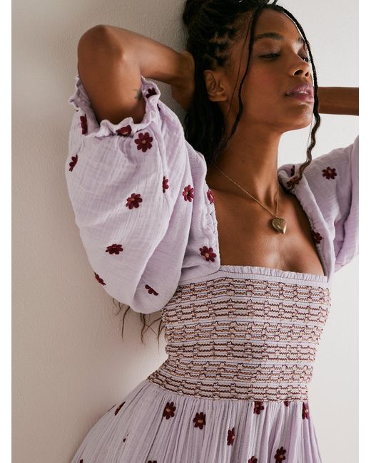 Free People Dahlia Embroidered Maxi Dress At In Frost Lavender Combo, Size:  Xs | Lyst