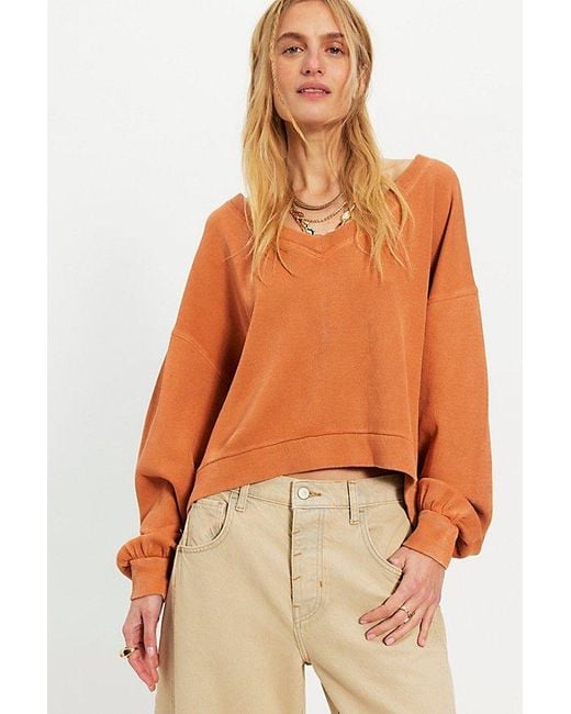Free People Orange Comfort Zone V-Neck Pullover