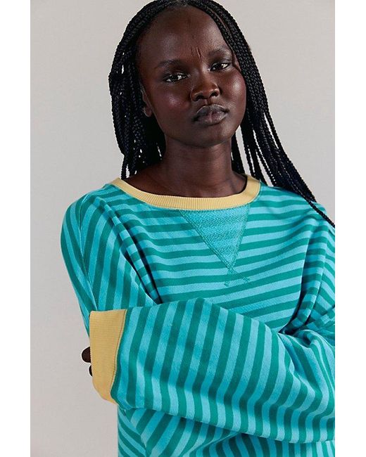 Free People Blue We The Free Classic Striped Oversized Crewneck