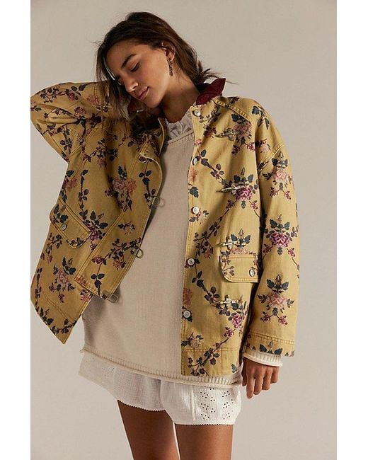 Free People Multicolor Printed Denim Barn Coat Jacket