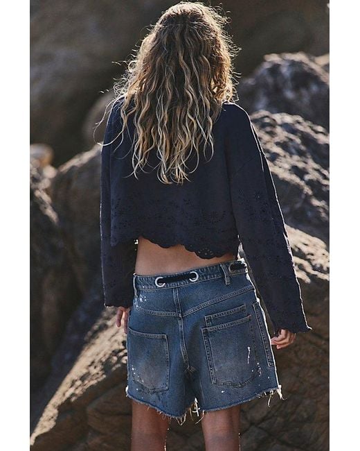Free People Blue Iris Embroidered Sweatshirt