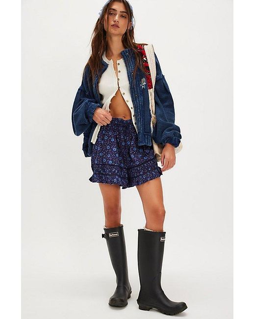 Free People Blue Cambridge Printed Pull-On Shorts