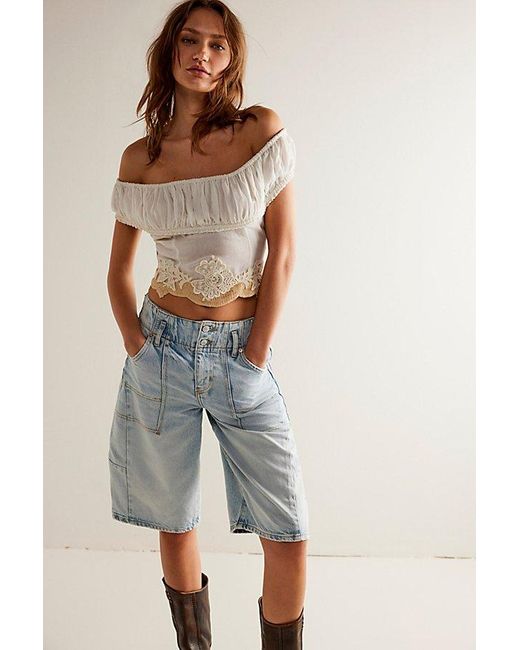 Free People Blue Extreme Measures Barrel Shorts At Free People In Break The Rules, Size: 24