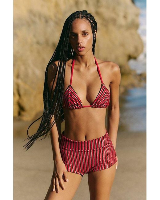 Rhythm Red Terry High-Waisted Boyshort Bikini Bottoms