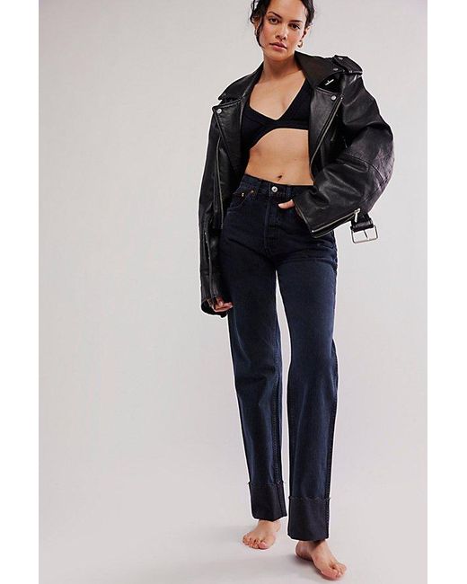Re/done Blue High-Rise Loose Long Jeans