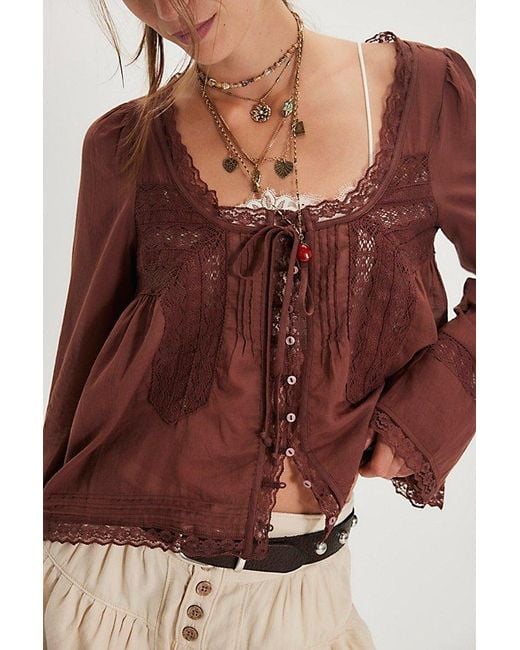 Free People Brown Forevermore Long-Sleeve Top