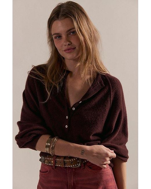 Free People Brown Porta Cashmere Henley Sweater