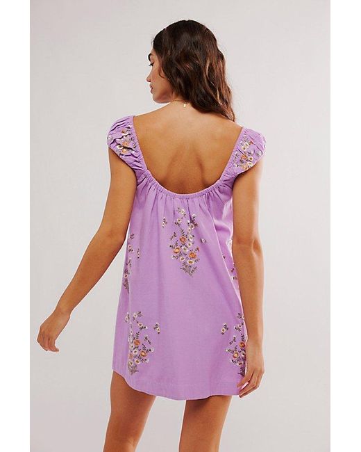 Free People Purple Wildflower Embroidered Mini Dress