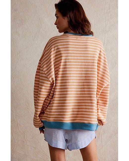 Free People Brown Classic Striped Oversized Crewneck