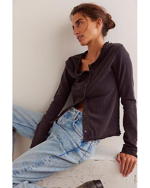 Free People Black Penny Pointelle Cardi