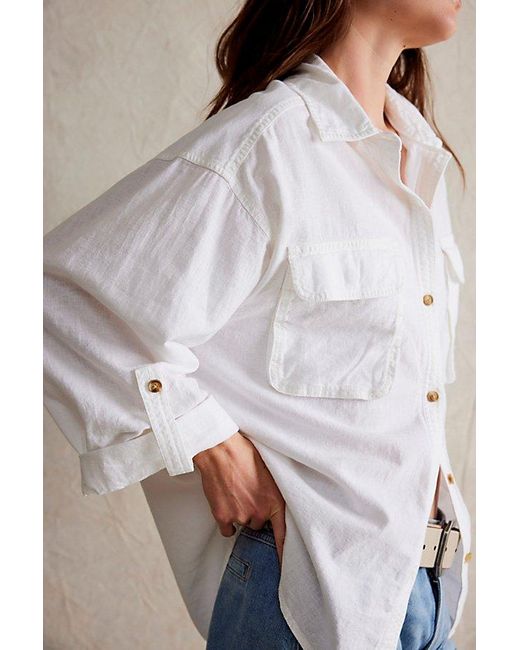 Free People White Made For Sun Linen Shirt