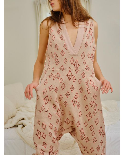 Free People Cotton Printed What S Up Onesie In Soft Rose Combo Brown Lyst