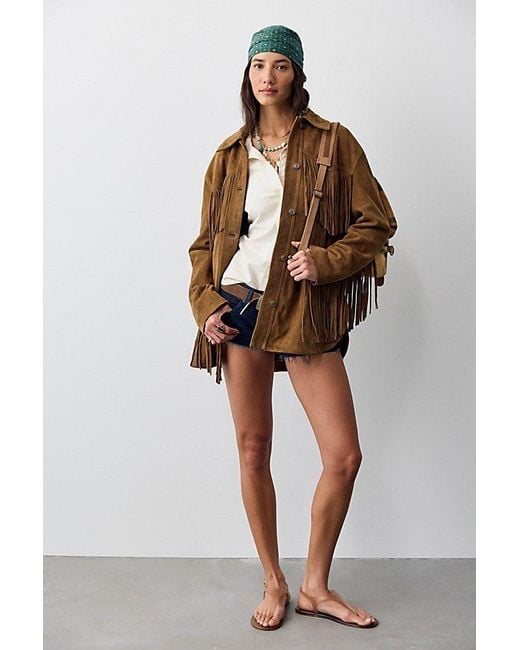 Free People Brown Fringe Out Suede Jacket
