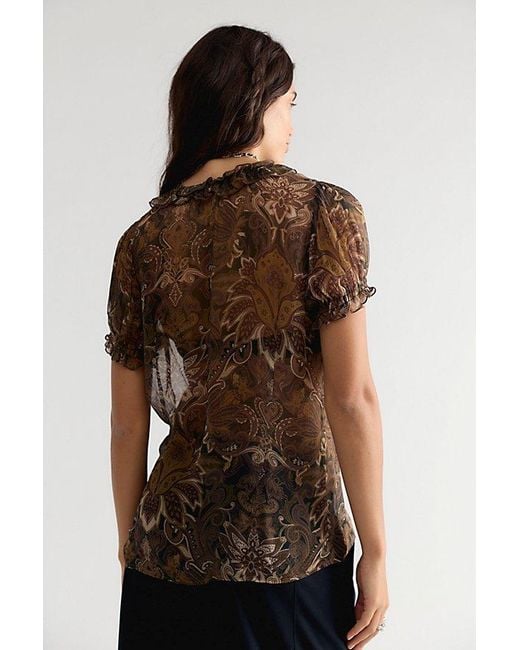 Spell Black Damask Short Sleeve Blouse