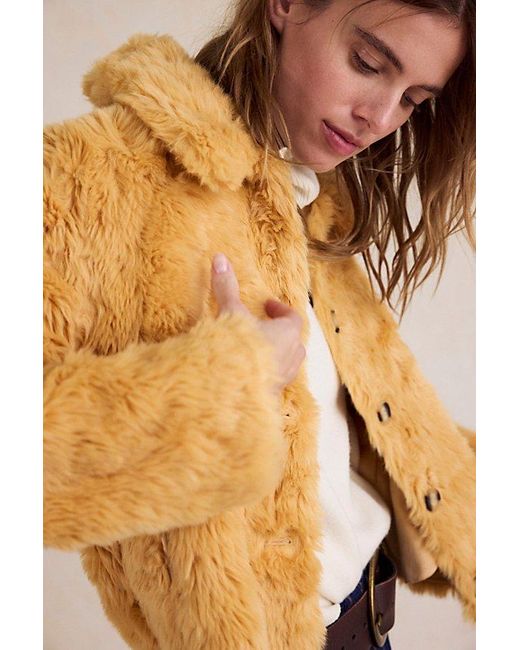 Free People Orange Alice Throw On Faux Fur Jacket
