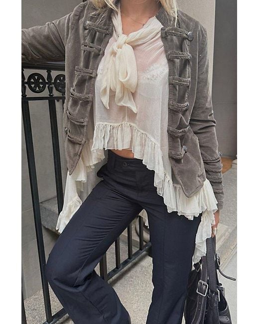 Free People Natural Full Sleeve Frill Top