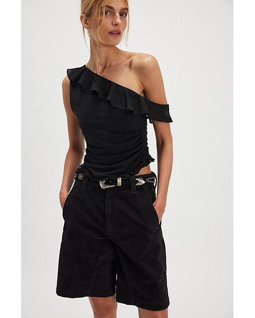 Free People Black Isla Off-The-Shoulder Ruched Sleeveless Top