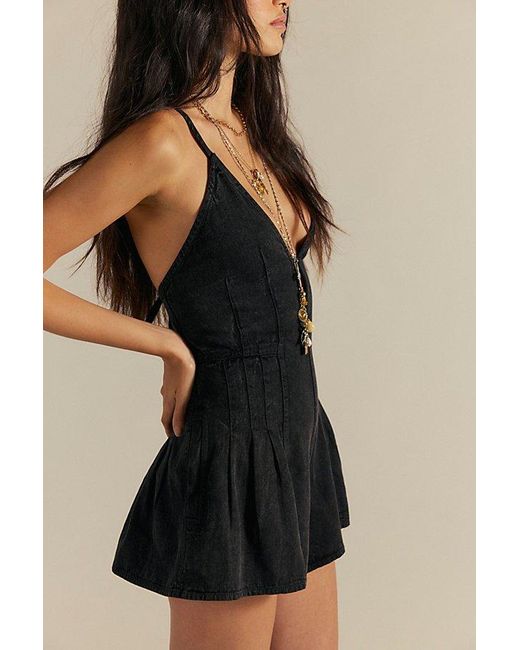 Free People Black Nostalgia Ultra-shortalls