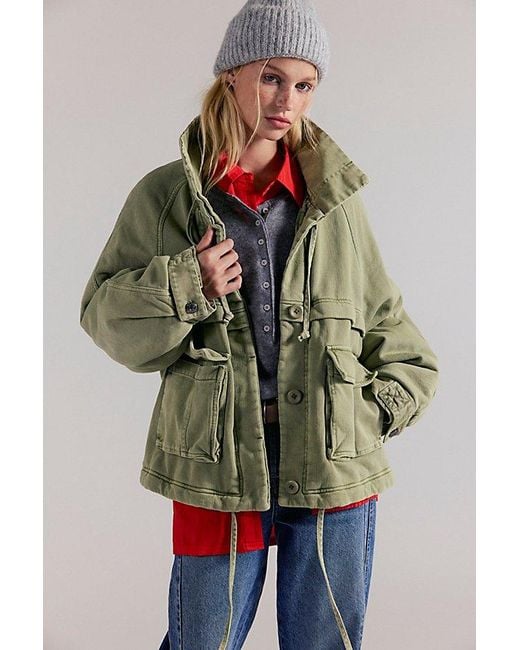 Free People Green Jojo Washed Oversized Funnel-Neck Jacket