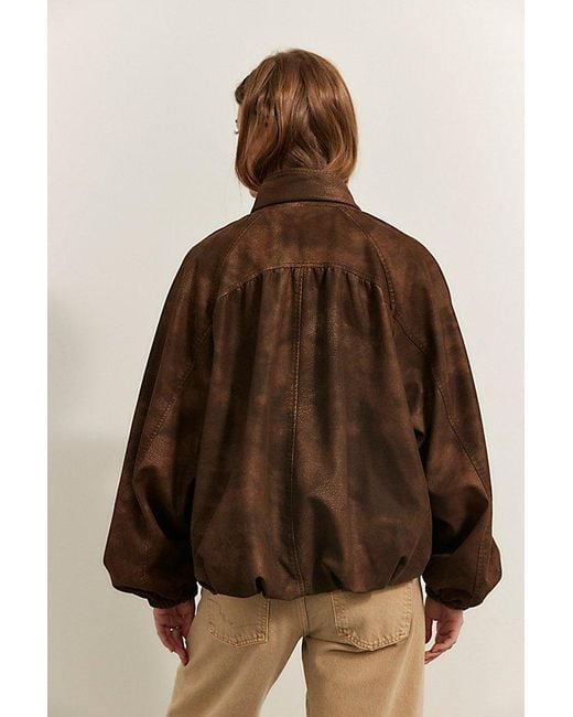 Free People Brown Chelsea Vegan Suede Funnel-Neck Jacket