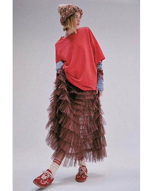Intimately By Free People Brown Return Of The Ruffle Maxi Slip Skirt