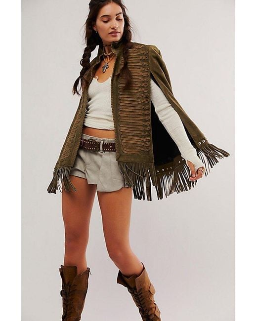 Free People Brown Fp X Understated Leather Fringe Cape