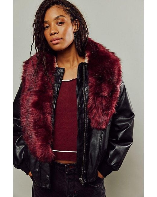 Free People Red Jagger Faux Fur Collar