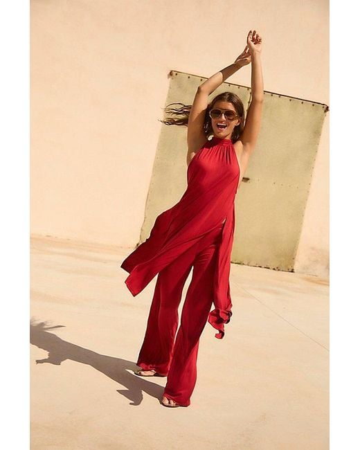 free-est Red Party Perfect Pant Set By