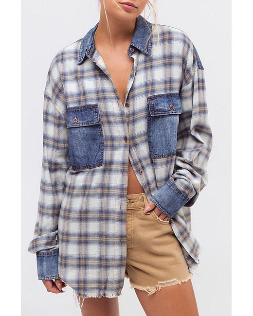 One Teaspoon Blue Oversized Flannel Shirt