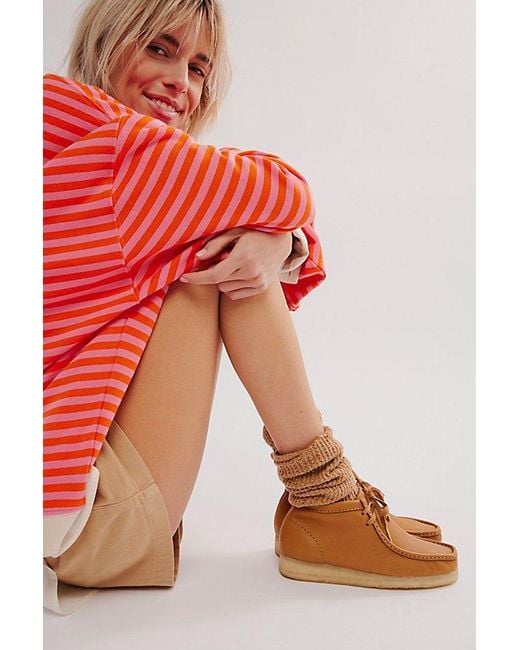 Clarks Multicolor Wallabee Leather Boots At Free People In Mid Tan, Size: Us 8