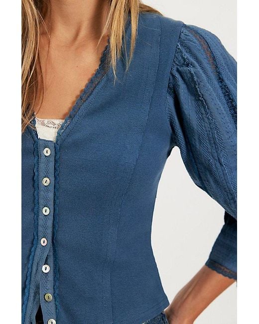Free People Blue Sumner Lace Blouse