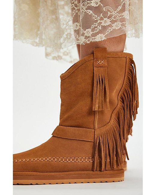 Free People Blue Faye Fringe Pull On Boots