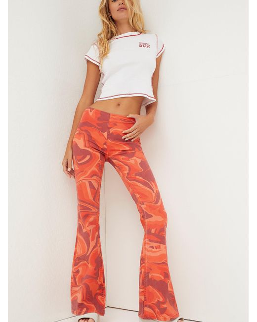 Free People Red Penny Pull-on Printed Flare Jeans