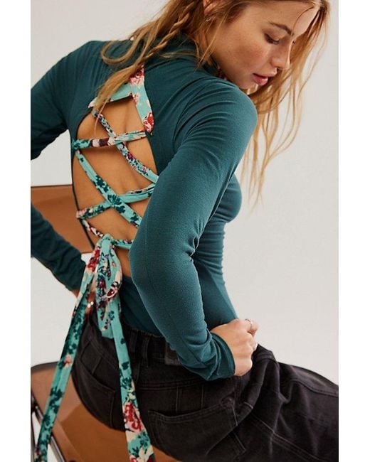 Free People Straps In The Back Bodysuit in Blue