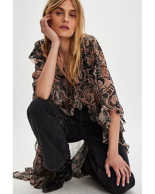 Free People Black Winter Valley Printed Duster Top