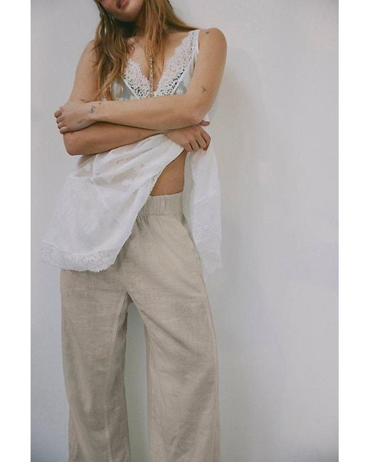 Free People Natural Day's End Linen Pull-On Pants