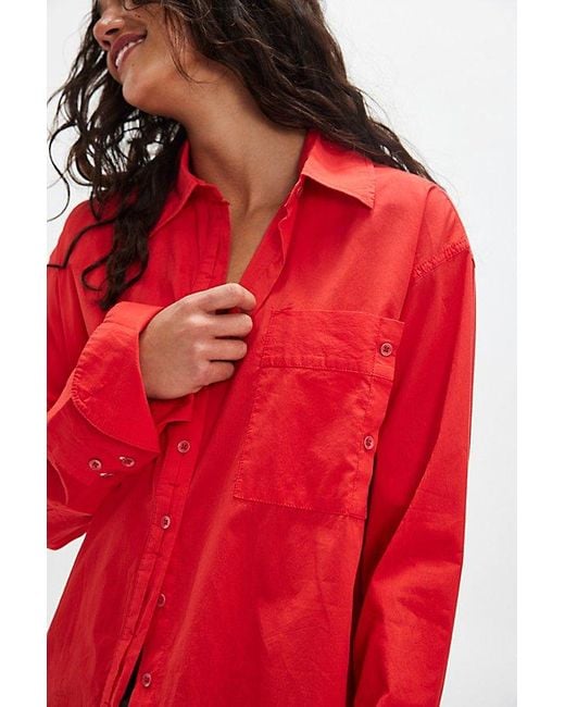 Free People Red Hallie French Cuff Shirt