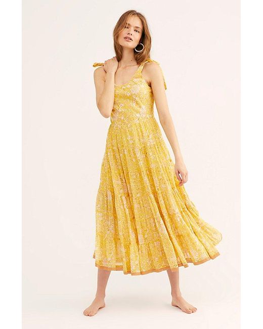 Free People Yellow Kika's Printed Midi Dress