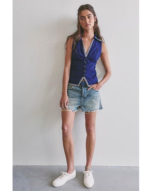 Free People Blue High Seas Cotton Top