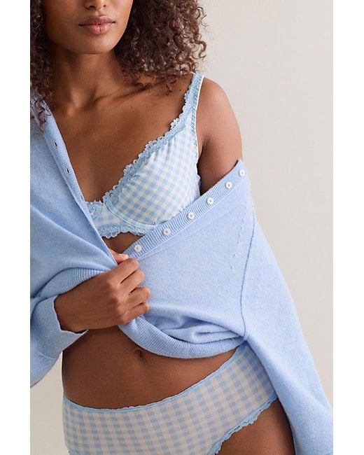 Intimately By Free People Blue Charlie Lace Printed Microfiber Plunge Underwire Bra By