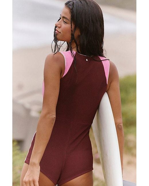 Rhythm Red Wave Break Henley One-Piece Surf Suit